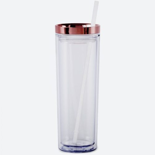 maars skinny acrylic 18 oz tumbler clear mirror rose gold lid